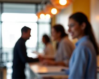 Foto profesional pejabat Gelora Gambar yang moden dengan seseorang tersenyum